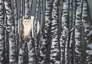 Owl in Birch Trees